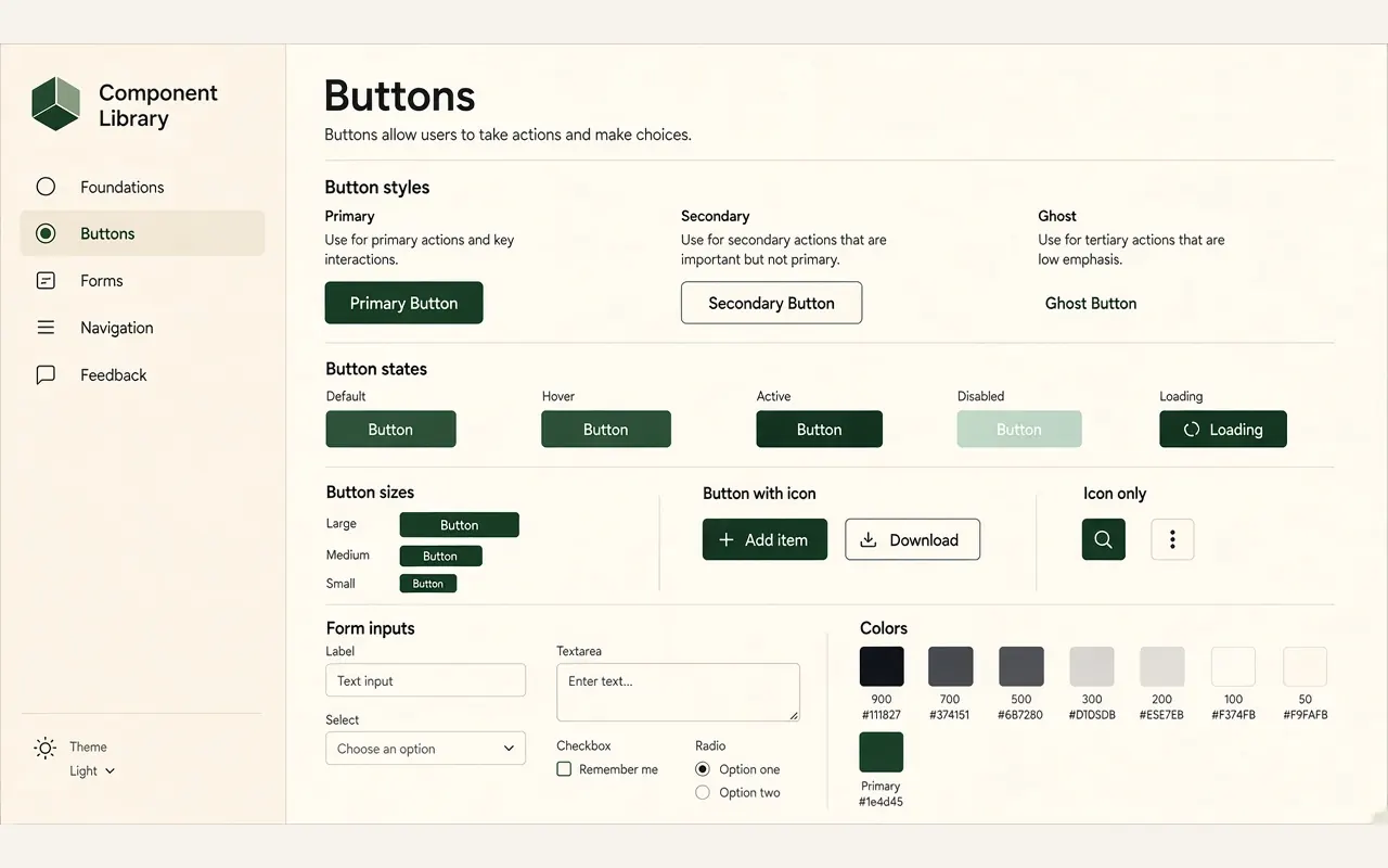 Illustrative component library in this site’s colours — not a Worten product screenshot